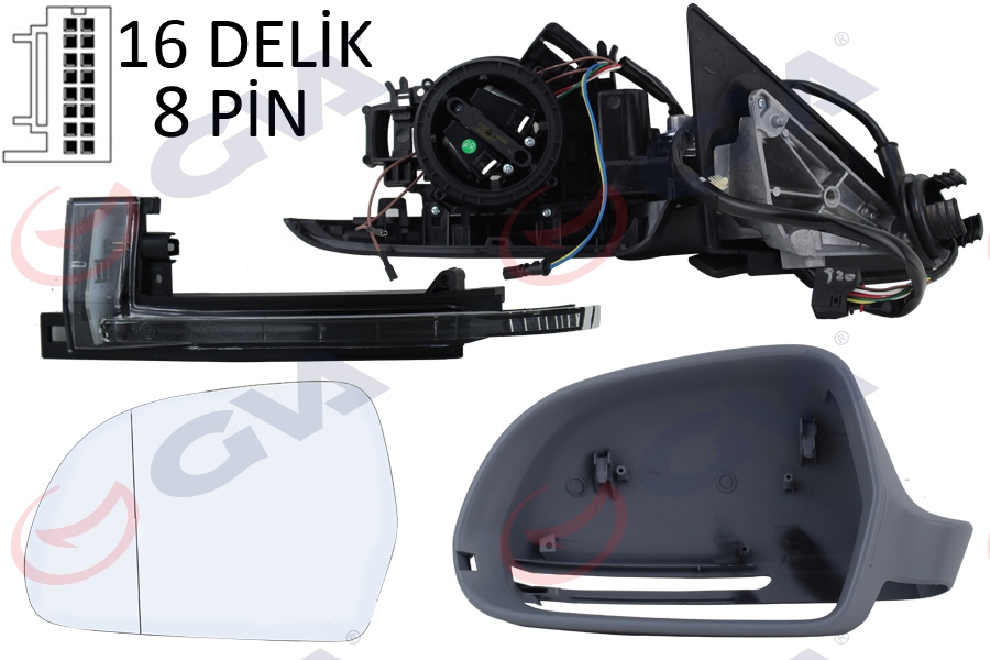 Diş Dikiz Aynasi Sol A3 08> Elektrikli Isitmali Katlanir 3 Kapili Astarli Asferik 10 Fiş Vm-019ebal