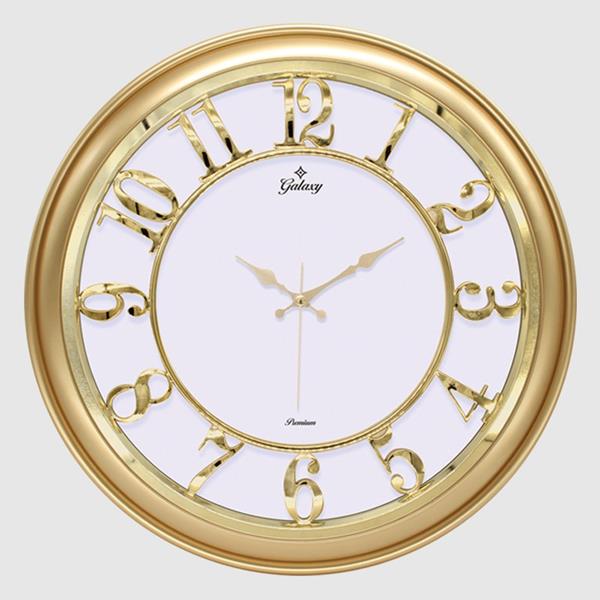 Duvar Saati Altin Sarisi Çerçeveli İçi Beyaz 45cm Kabartma Rakamli Selefon Korumali Amerikan Bristol Kadran Metalik Akrep/Yelkovan/Saniye Akar Saniyeli Mekanizma Akrilik Boya Abs Hammadde Mineral Cam