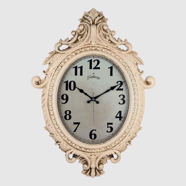 731-Cv Duvar Saati Krem Rengi Çerçeve Çap:73cm X 54cm Vintage Taçli Eksitme Dekoratif Amerikan Bristol Kadran Akar Saniyeli Mekanizma Akrilik Boya Mineral Cam