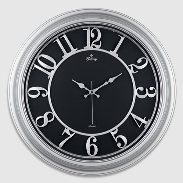 Duvar Saati Gri Çerçeve İçi Siyah 46cm Kabartma Rakamli Selefon Korumali Amerikan Bristol Kadran Metal Akrep/Yelkovan/Saniye Akar Saniyeli Mekanizma Akrilik Boya Abs Hammadde Mineral Cam