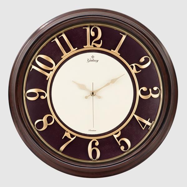 1963-Ek Duvar Saati Kahverengi Ahşap Görünüm İçi Bordo Çerçeve 46cm Kabartma Rakamli Selefon Korumali Amerikan Bristol Kadran Metal Akrep/Yelkovan/Saniye Akar Saniyeli Mekanizma Mineral Cam
