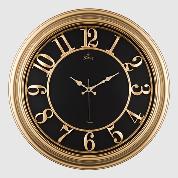 1963-A Duvar Saati Altin Sarisi Çerçeveli İç Siyah 46cm Kabartma Rakamli Selefon Korumali Amerikan Bristol Kadran Metal Akrep/Yelkovan/Saniye Akar Saniyeli Mekanizma Akrilik Boya Mineral Cam