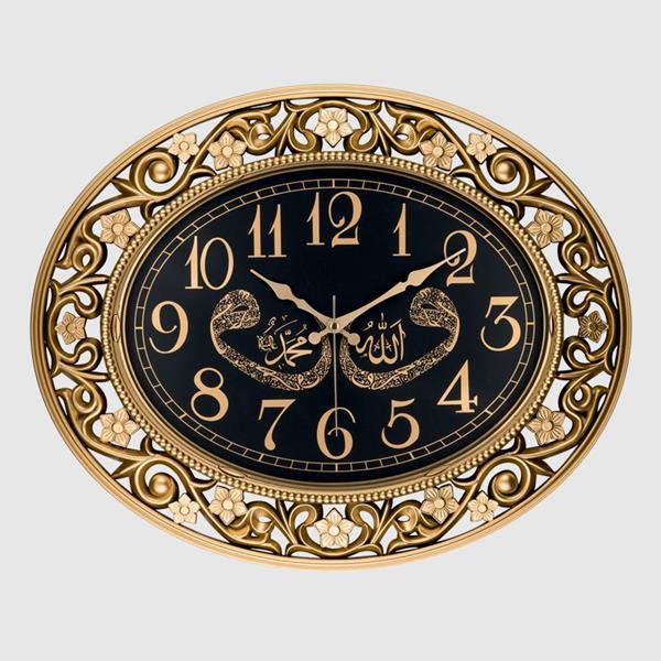 Duvar Saati Akrilik Eskitme Boyali Allah-Muhammed-Vav Çap:60cmx 50cm Abs Kasa Akar Saniyeli Mekanizma Özel Kabartmali Pvc Kadran Metalik Akrep Yelkovan Saniye Mineral