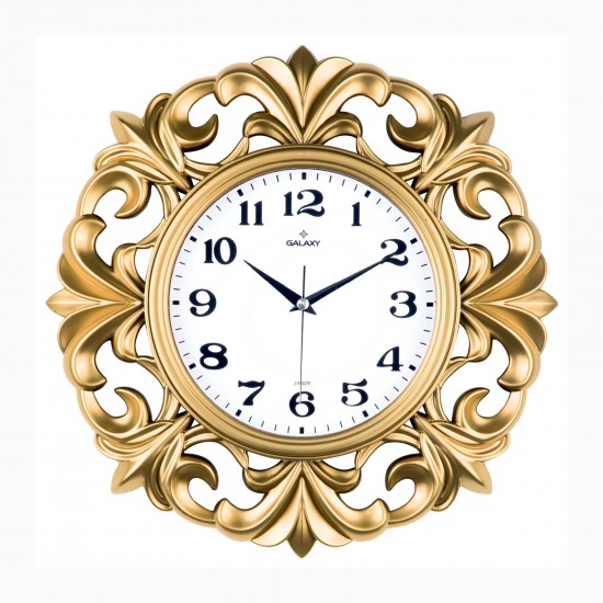 Duvar Saati Altin Sarisi Çerçeve Çap:39.5cmx 19.5cm Akrilik Boyali Abs Kasa Mineral Cam Sessiz Akar Makine Pvc Kadran