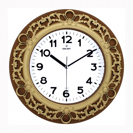 Duvar Saati Kaverengi-Altin Sarisi Çerçeve Çap:32.8cm Akrilik Boyali 2 Renk Abs Kasa Mineral Cam Sessiz Akar Makine Pvc Kadran Kadran Ölçüsü: 205mm Kadran Baski Alani: 145mm