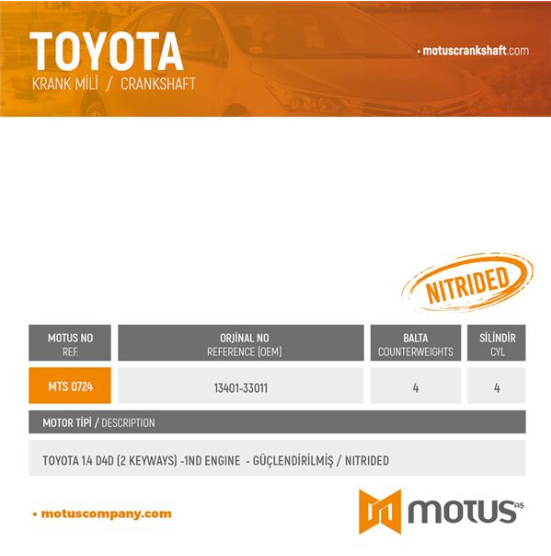 Krank Mili 1.4 D4d 2 Keyways -1nd Engine-Güçlendirilmiş-Nitrided