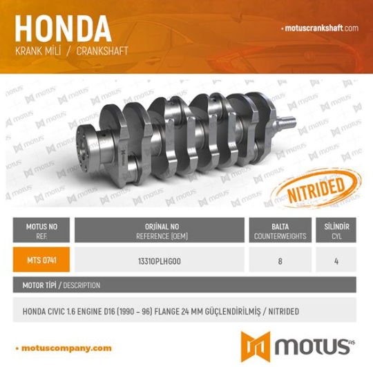 Krank Mili Civic 1.6 Engine D16 1990 96 Flange 24 Mm Güçlendirilmiş-Nitrided