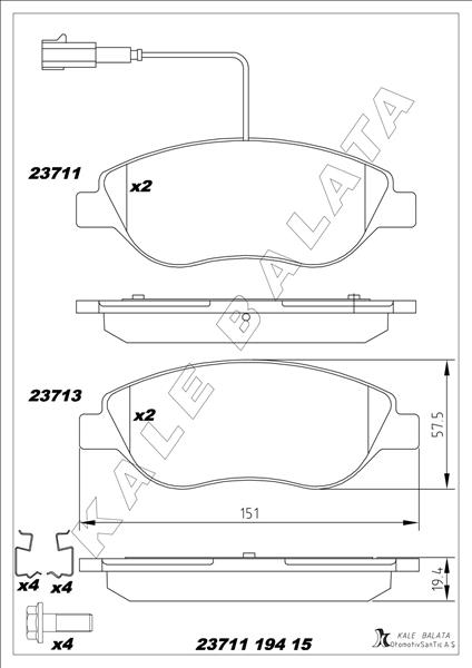 Ön Fren Balatasi Fişli Fiat Bravo Ii 08>14 Egea Hb 15> Alfa Romeo Mito 08>15 Lancia Delta Iii 08>1