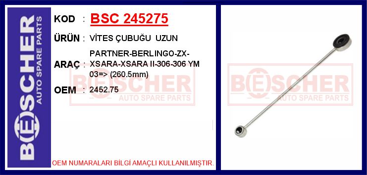 Vites Çubuğu Uzun Partner-Berlingo-Zx-Xsara-Xsara Ii-306-306 Ym 03 > 260.5mm