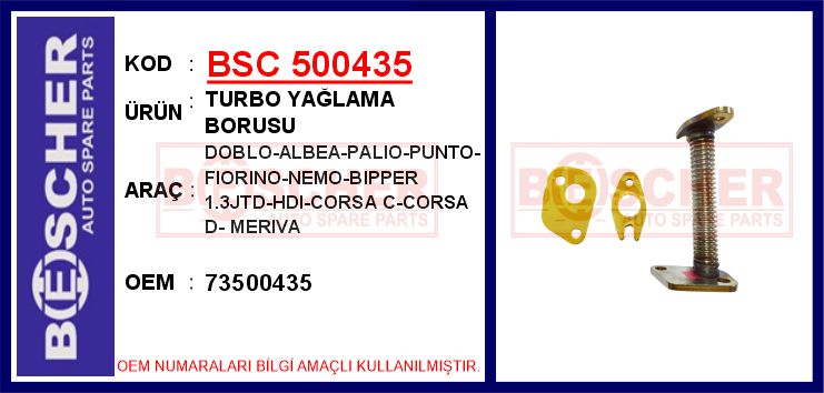 Turbo Yağlama Borusu Doblo-Albea-Palio-Punto-Fiorino-Nemo-Bipper 1.3jtd-Hdi-Corsa C-Corsa D- Meriva