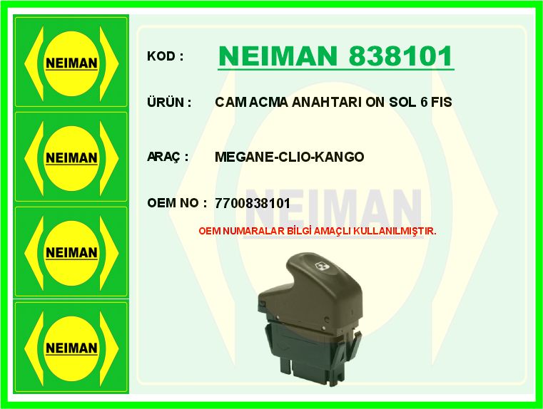 Cam Acma Anahtari On Sol 6 Fis Megane-Clio-Kango