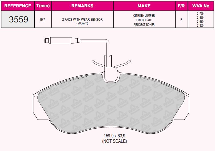 (**) Balata On   ( 18q )( Boxer 94-06+Ducato 94-06+Jumper 94-06 )( Peugeot+Fiat+Citroen ) 159x64x19