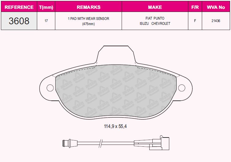 (**) Balata On   ( Palio+Panda+Punto+500=Fiat )( Ka 08-   =Ford )