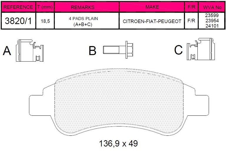Balata On   ( Partner 02-08+206+207+208+2008+301+307+1007+C-Elysee+Berlingo 02-08+C2+C3+C4+Xsara=Peugeot+Citroen )( Corsa.F 19-   +Crossland 17-   =Opel )