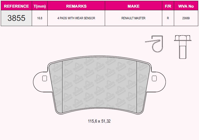 Balata Arka   ( Movano 01-   +Master 01-   =Opel+Renault ) 115,9x51,4x16,8