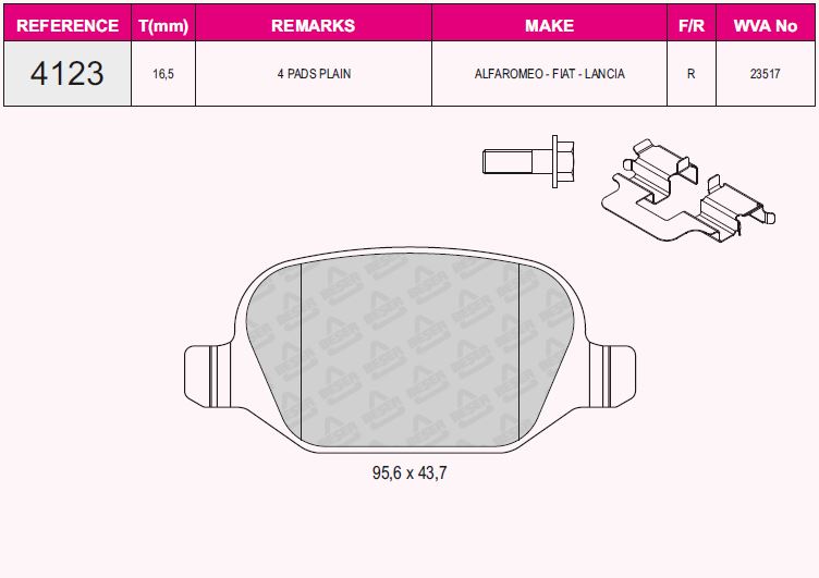 (**) Balata Arka  ( Linea=Fiat=1.4 T-Jet+1.6 M.Jet ) ( 147+156+Gt=Alfa Romeo ) 96x44x16