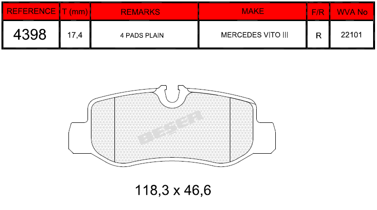 Balata Arka   ( Vito Tourier W447 14-  =Mb ) 118,6x46,7x18,6