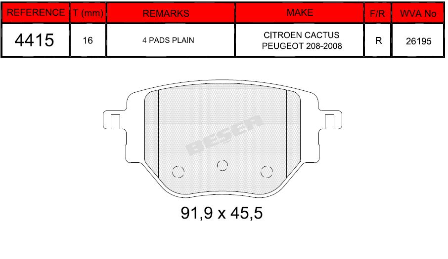 Balata Arka   ( Corsa.F 19-  =Opel )( 2008 19-  +Rifter=Peugeot ) Elektronik El Freni Olmayan Araclar Icin