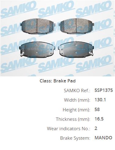 Balata On   ( I30 07-   =Hyundai )( Ceed 07-   +Soul 14-   +Carens 02-   +Cerato 10-   =Kia ) 130x58x18