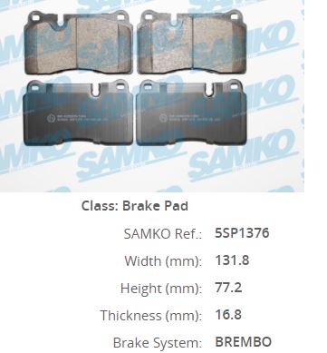 Balata On   ( Touareg 02-   +Tt 09-   +Leon 13-   +Ateca 16-   +Formentor 18-   )( Vw+Audi+Seat+Skoda+Cupra ) 131,6x77,3x17