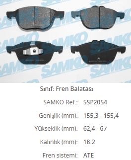 Balata On   ( Focus.2 04-   +Focus.3 10-   +C-Max+Kuga+Connect 13-   +Ecosport=Ford )( 3+5=Mazda )( C30+C70+S40+V40+V50=Volvo ) 155x62x17
