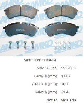 Balata On   ( Crafter 2.0 Tdi 16-  =Vw ) 177,7x20,1x70,8  Cift Teker