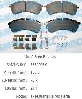 Balata On   ( Crafter 2.0 Tdi 16-  =Vw ) 177,7x20,1x70,8  Cift Teker